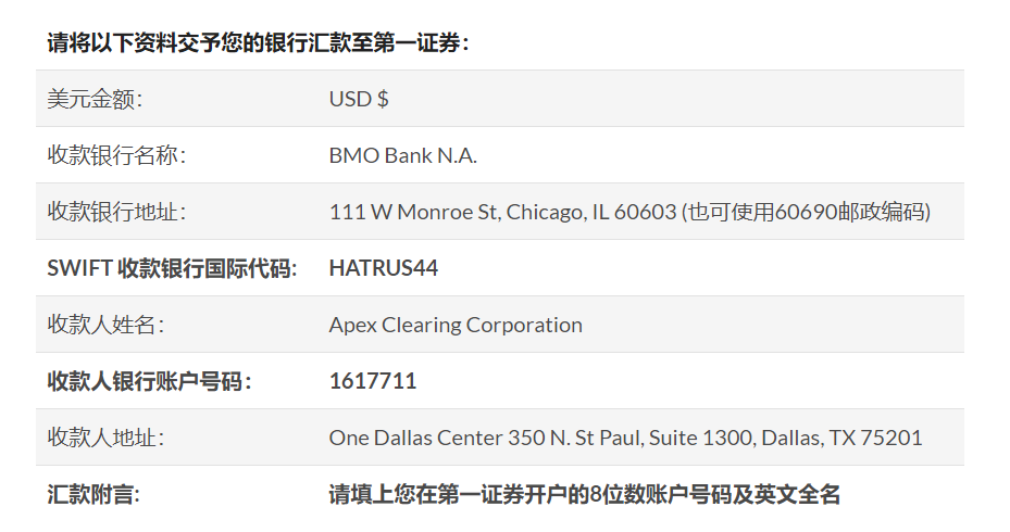 Firstrade注入资金方式之电汇（2024年更新）